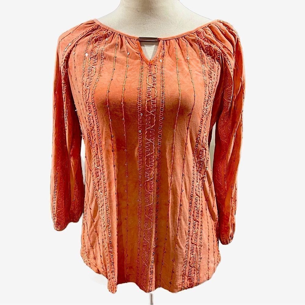 JM Collection orange sequin top